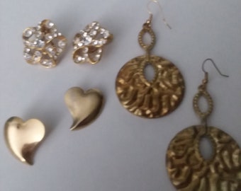 Gold Tone Earrings ~ Glitz and Glam for Party and Celebrations ~ 3 Pairs of Vintage Gold Tone Earrings