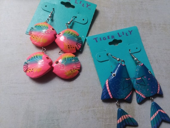 Tiger Lily Fish Earrings ~ 2 Pairs New Old Stock … - image 2