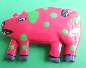 Tiger Lily Vintage Jewelry - Great Pink Pig Barrette - Hand Painted from Bali