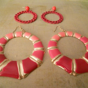 Pinks and Pinks and Pinks Two Pairs of Great Retro Groovy Earrings...Let the Sun Shine image 3