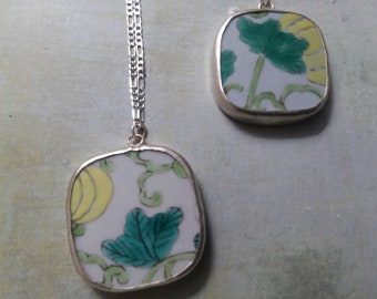 Spring Pottery Shard Necklaces ~ Two Beautiful Pendants with Siver Plated Chains