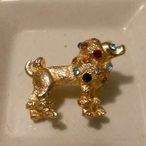 Poodle Pin Brooch - Classic Vintage Gold and Rhinestones for the Poodle Lover