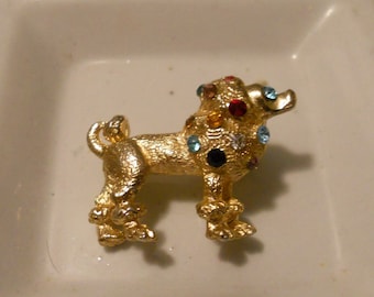 Poodle Pin Brooch - Classic Vintage Gold and Rhinestones for the Poodle Lover