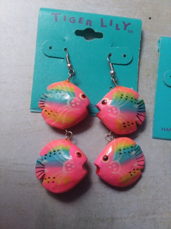 Tiger Lily Fish Earrings ~ 2 Pairs New Old Stock … - image 4