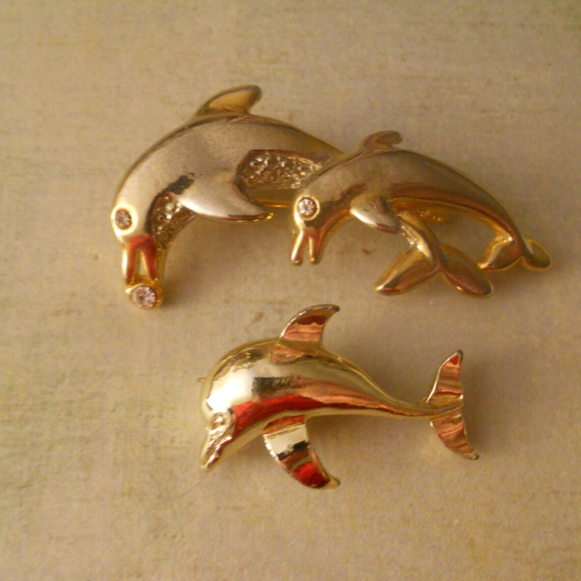 Dolphin Brooch Pins Pair of Dolphins Brooch With Rhinestones and Single