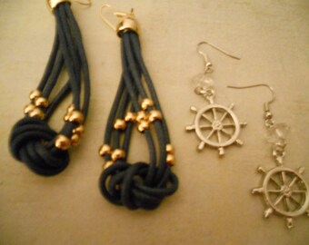 Seaside Earrings - Summer Dreamin in Navy and Silver - Set of 2 Earrings