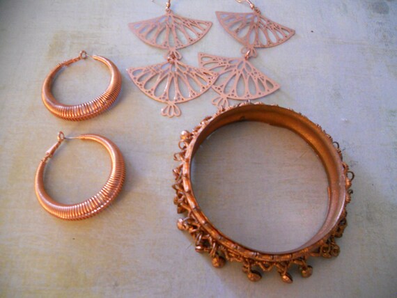 Copper Earrings Pairs and Bracelet - Perfect for … - image 1