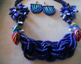 Toucan Tropical Wooden Shapes and Bead Necklace and Coordinating Earrings ~ Perfect for Summer Beach and Garden Parties