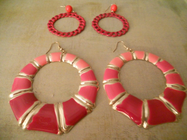 Pinks and Pinks and Pinks Two Pairs of Great Retro Groovy Earrings...Let the Sun Shine image 1