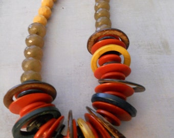 Primary Color Necklace - Rings and Circles and Stone Beads - Fun and Funky