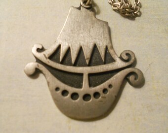 R. Tennesmed Clipper Ship Pendant Necklace ~ Beautiful and Rare Item with Artist Name