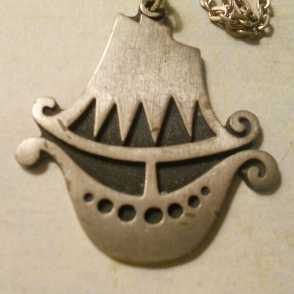 R. Tennesmed Clipper Ship Pendant Necklace ~ Beautiful and Rare Item with Artist Name