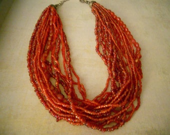 Red Glass Bead Choker - Wonderful for Summer and Holiday Parties - 16 Strands of Red Red Beads