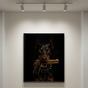 Doberman Wall Art, Fierce Dog Canvas, Dark Luxury Poster, Modern Home Decor, Gangster Style Painting, Doberman Print for Living Room
