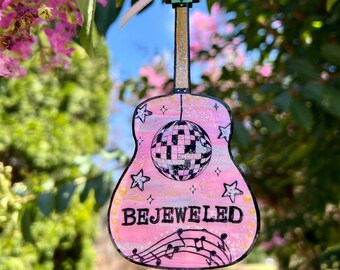 Taylor Swift inspired, guitar ornament, Bejeweled, small gift, shimmer, Swiftie, sparkles, gift for girlfriends, Midnights, best friend