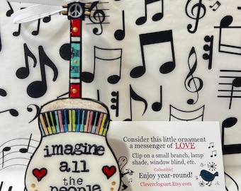 Imagine All the People, Ornament, John Lennon, Guitar, small gift, gift for musician, guitar ornament, christmas, stocking stuffer, Beatles