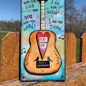 Neil Diamond art, Play Me, sun and moon, lyric art, gift for mom, cool mom art, 70s music, retro, lovers, album art, anniversary, music,