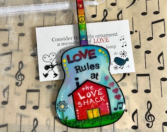 B-52s, Love Rules, Love Shack, hand painted ornament, B52s, 80s music, equality, pride, lgbtq, rainbow, funky little shack, tin roof, music