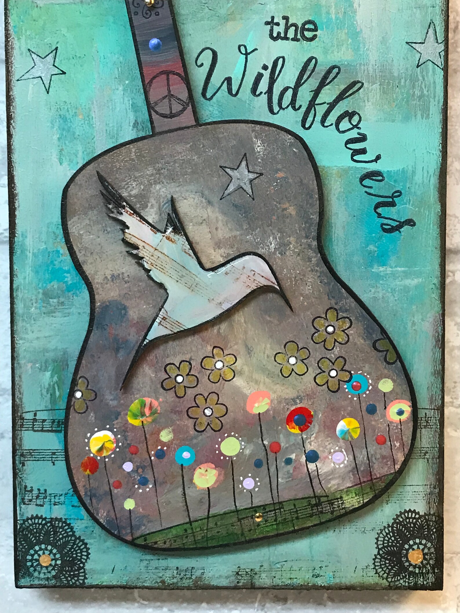 Among the Wildflowers Guitar Art Tom Petty You Belong Etsy
