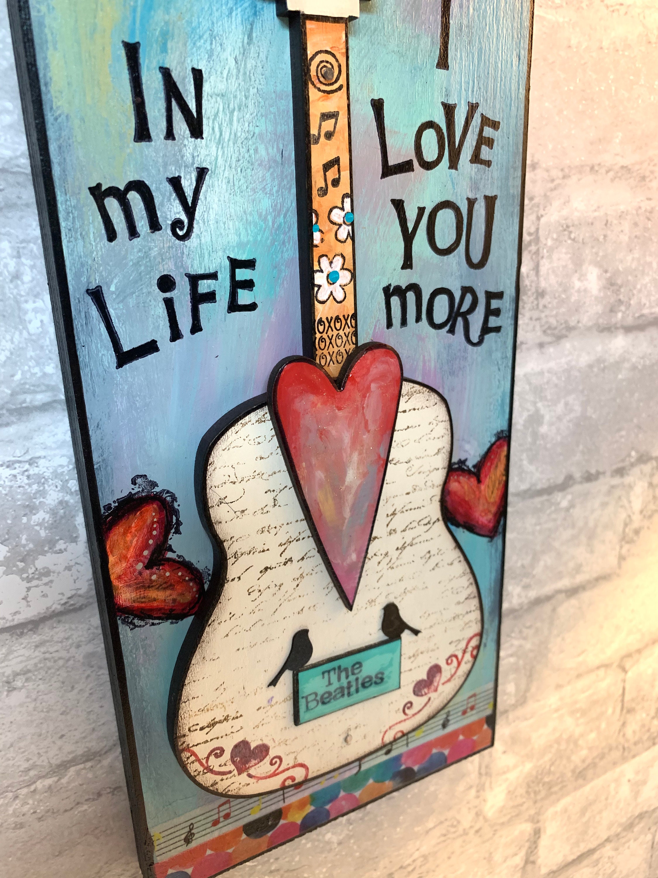 In My Life I Love You More, Beatles Art, Guitar Art, Mixed Media