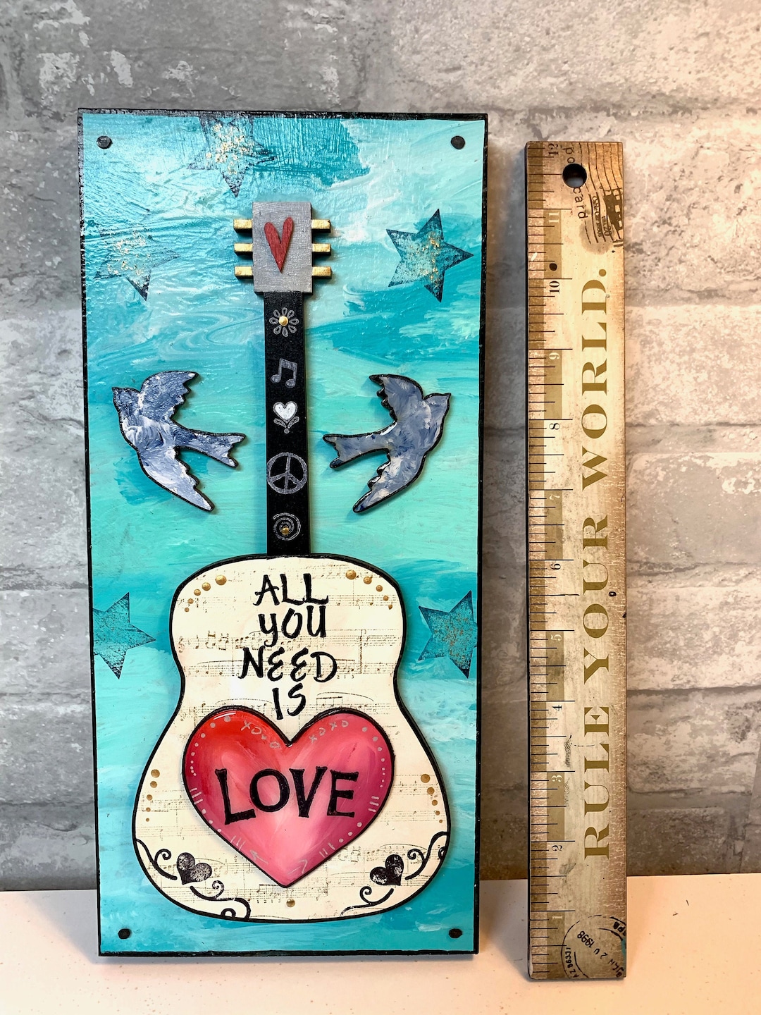 All You Need is Love, Beatles Art, Music Inspired, Guitar, Music Room, Gift for Mom, Under 50