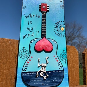 Where is My Mind, Pixies art, guitar art, beach art, fun gift, gift for friend, alternative rock, music room, studio, post modern, water