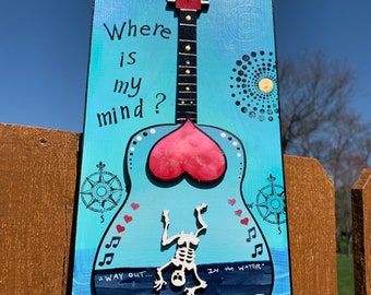 Where is My Mind, Pixies art, guitar art, beach art, fun gift, gift for friend, alternative rock, music room, studio, post modern, water
