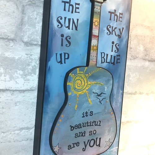 Beatles art, music inspired, guitar, dear prudence, you are beautiful, blue sky, sunshine, under 50, unique gift, john buy lennon, the beatles