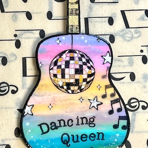 Dancing Queen, Guitar ornament, disco, dancer, retro, 70's, small gift, music gift, unique gift, music notes, gift for mom