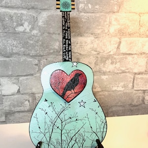 Blackbird singing, Beatles, guitar, wood art, heart, under 40, paul McCartney, music art, lyric inspired, unique gift, blackbird, bird, mom