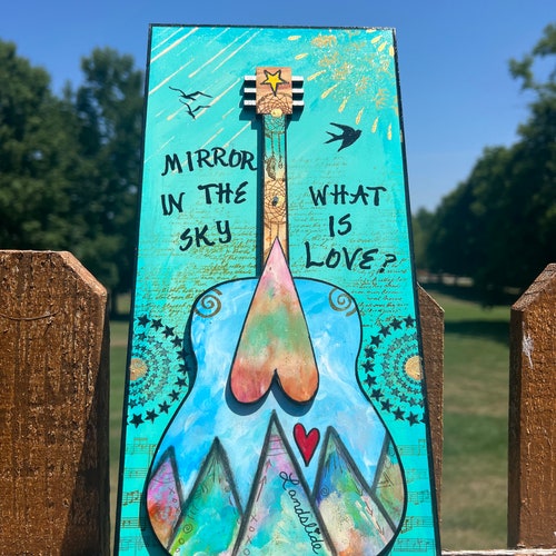 Glissement de terrain, Stevie Nicks, montagnes, musique inspirée, guitare, Fleetwood Mac, décoration musicale, cadeau pour maman, cadeau unique, bleu sarcelle, turquoise, inspirant