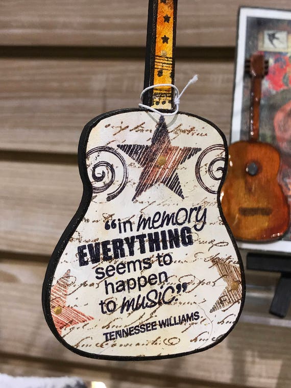 In Memory Everything happens to Music Guitar Ornament, under 30, music notes, miniature guitar, musician, Tennessee, Rock Star, souvenir