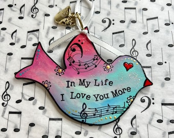 Beatles Ornament, In My Life, Bird Ornament, John Lennon, The Beatles, Paul McCartney, under 30, anniversary gift, music notes, small gift