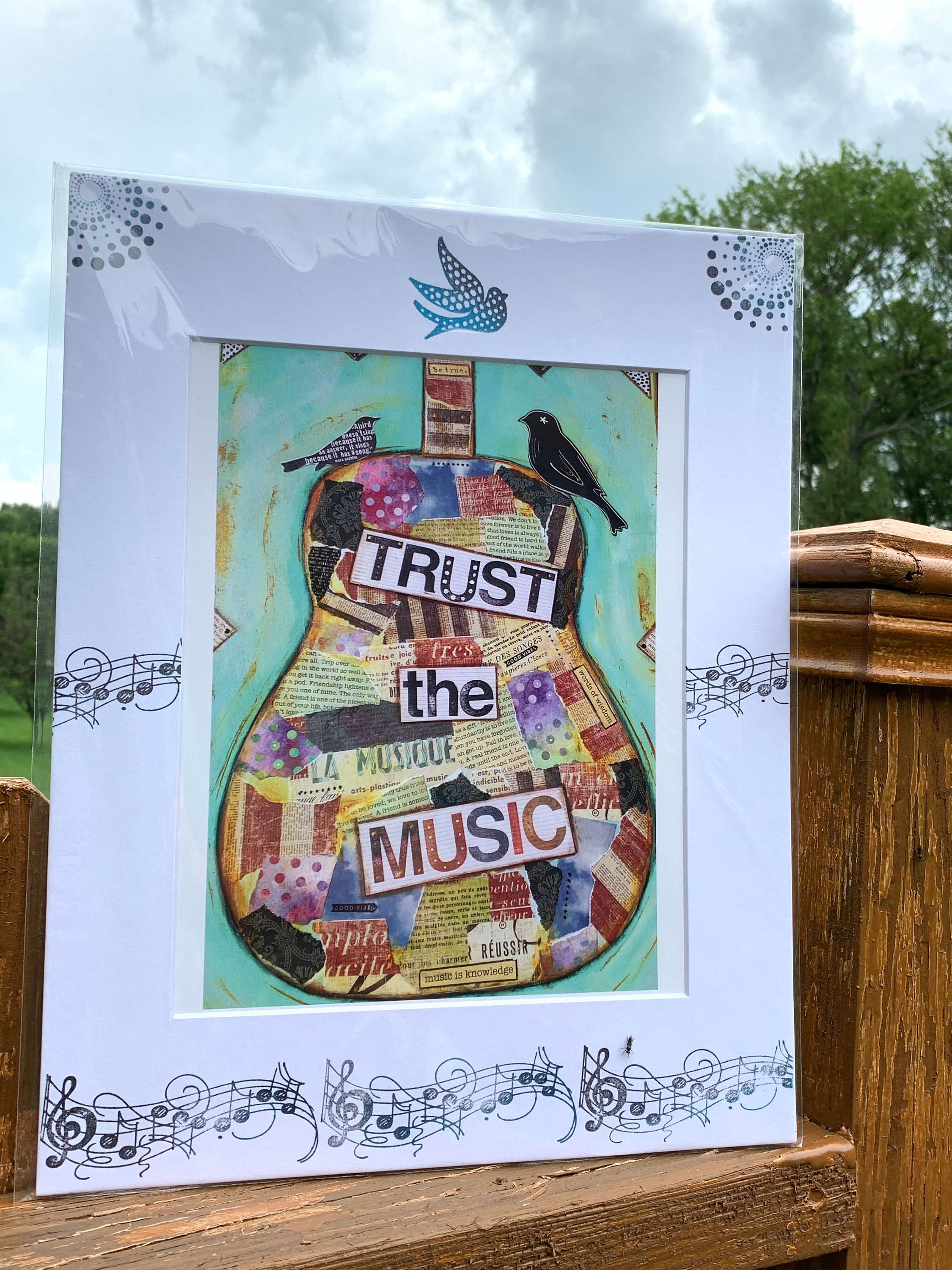 TRUST THE MUSIC, Guitar Print, Mixed Media, 11x14, Matted