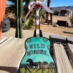 Wild Horses, guitar, small gift, Rolling Stones, gift for mom, gift for guy, music gift, horse art, unique ornament, musician, anniversary