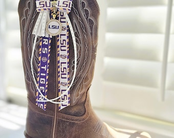 LSU Boot Bows – Louisiana State University Game Day Boot Accessories – Cowgirl Boot Jewelry – LSU Tigers Tailgate Outfit