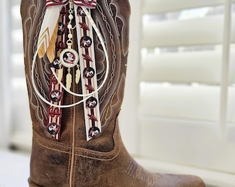 Fiocchi per stivali FSU – Accessori per stivali da cowgirl dei Florida State Seminoles – Gioielli per stivali da cowgirl – Outfit per il tailgate party del giorno della partita di football universitario