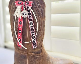 Lazos para botas de los Georgia Bulldogs / Accesorios para botas del día del partido de la UGA / Joyería para botas de vaquera / Regalo con licencia oficial de la Universidad de Georgia