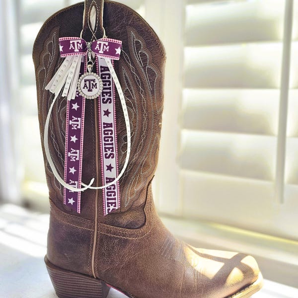 Texas A&M Boot Bows – Aggies Game Day Boot Accessories – Cowgirl Boot Jewelry – Aggies Tailgate Outfit