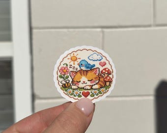 Sleeping Kitty Needlepoint Sticker