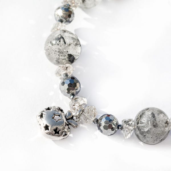 Herkimer Diamond Sterling Silver Beaded Jewelry. Handmade Artisan Necklace and Bracelet — sold as a set or separately. Y2K Big Apple vibe.
