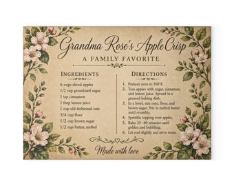 Grandma Rose's Apple Crisp Recipe Glass Cutting Board | Floral Kitchen Decor