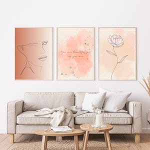 Minimalist Gallery Wall Art Set: Boho Floral, Line Art, Quote (Digital Download)