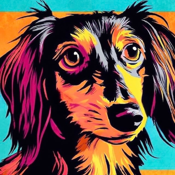 Long Haired Dachshund Pop Art Print – Vibrant Doxie Wall Decor (12x12)