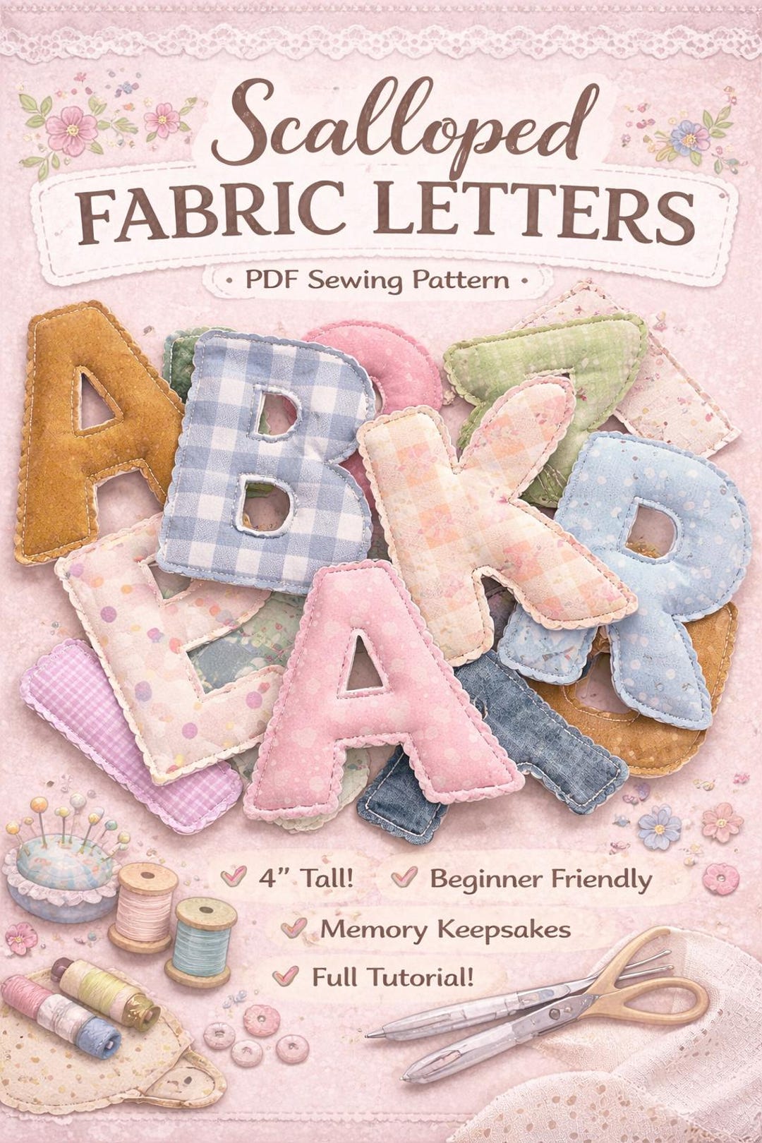 Scalloped Fabric Letters Sewing Pattern PDF | 4” Soft Stuffed Alphabet ...