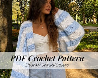 Chunky Crochet Bolero Pattern PDF | Oversized Shrug Cardigan | Beginner Friendly Sweater | Balloon Sleeve Tutorial