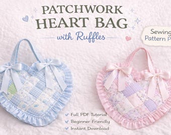 Patchwork Heart Bag Sewing Pattern | Ruffled Tote, Cottagecore (Digital Download)
