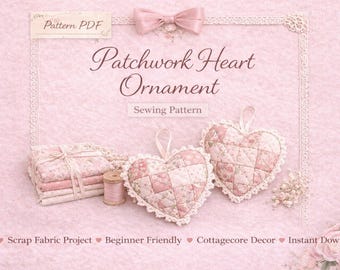Patchwork Heart Ornament Sewing Pattern (PDF Download) | Quilted Scrap Fabric Holiday Ornament