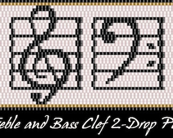 Treble and Bass Clef Music Staff 2-Drop Odd Count Peyote Stitch Pattern