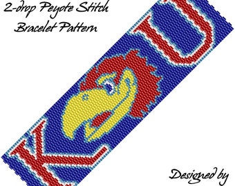 2-Drop Peyote Stitch Pattern Inspired by the KU Kansas University Jayhawks